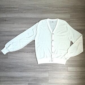Vintage Button Down Long Sleeve Ivory Cardigan L Made in USA Preppy Grandpa Core